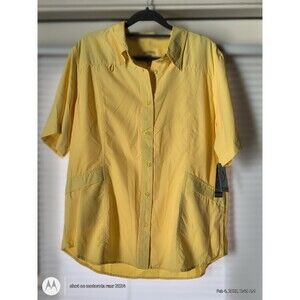 NWT Women's Reel Legends Mesh Shirt Yellow Button Up Short Sleeve Nylon Sz XL